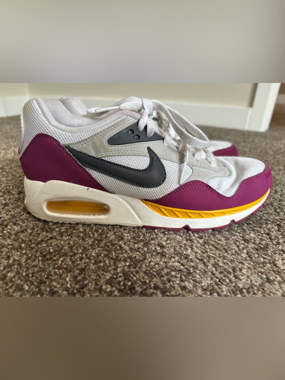 Nike Women’s White, Magenta & Yellow Low-Top Sneakers with Gray Swoosh